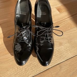 Stuart Weitzman Black Oxford Heels Patent Leather Lace Up Heels